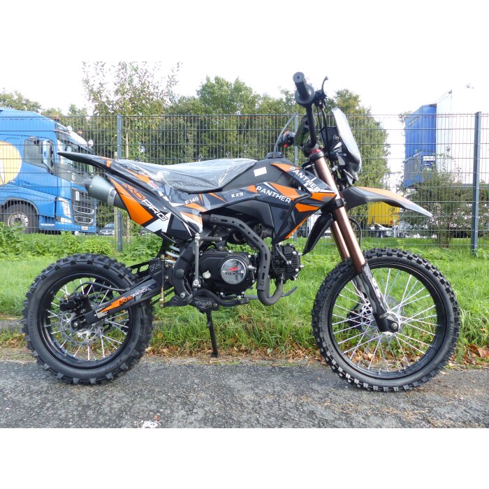 140ccm Dirtbike Cross Bike Pitbike KXD 609 Panther 17/14 Zoll Lichtmaske Orange